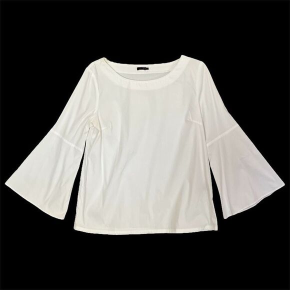 J McLaughlin Flared Sleeve White Blouse Size M Wide Neck Old Money Career Resort - Picture 10 of 10